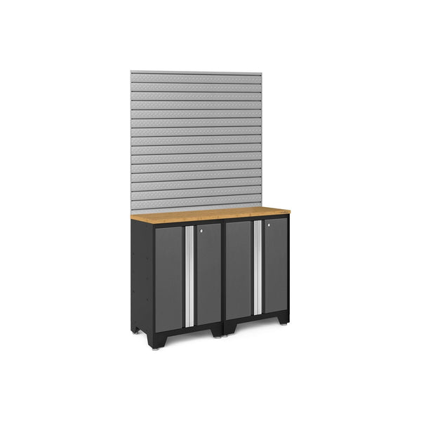 NewAge Bold Series Gray 3 Piece Cabinet Set With Base Cabinets and Slatwall