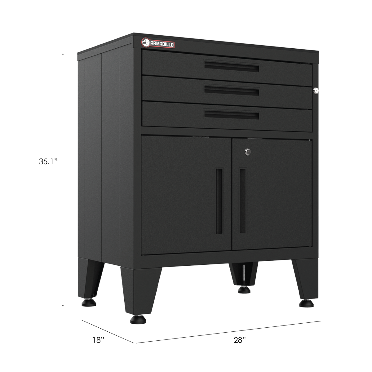 Armadillo Tough 3-Drawer 2-Door Garage Storage Cabinet in Black