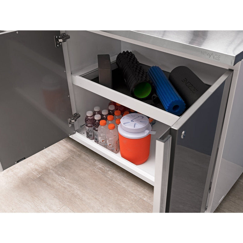 NewAge Pro Series 9 Piece Cabinet Set With Wall, Base, Tool Drawer Cabinet, 56 in. Integrated Shelf and 112 in. Worktop