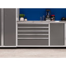 NewAge Pro Series 9 Piece Cabinet Set With Wall, Base, Tool Drawer Cabinet, 56 in. Integrated Shelf and 112 in. Worktop