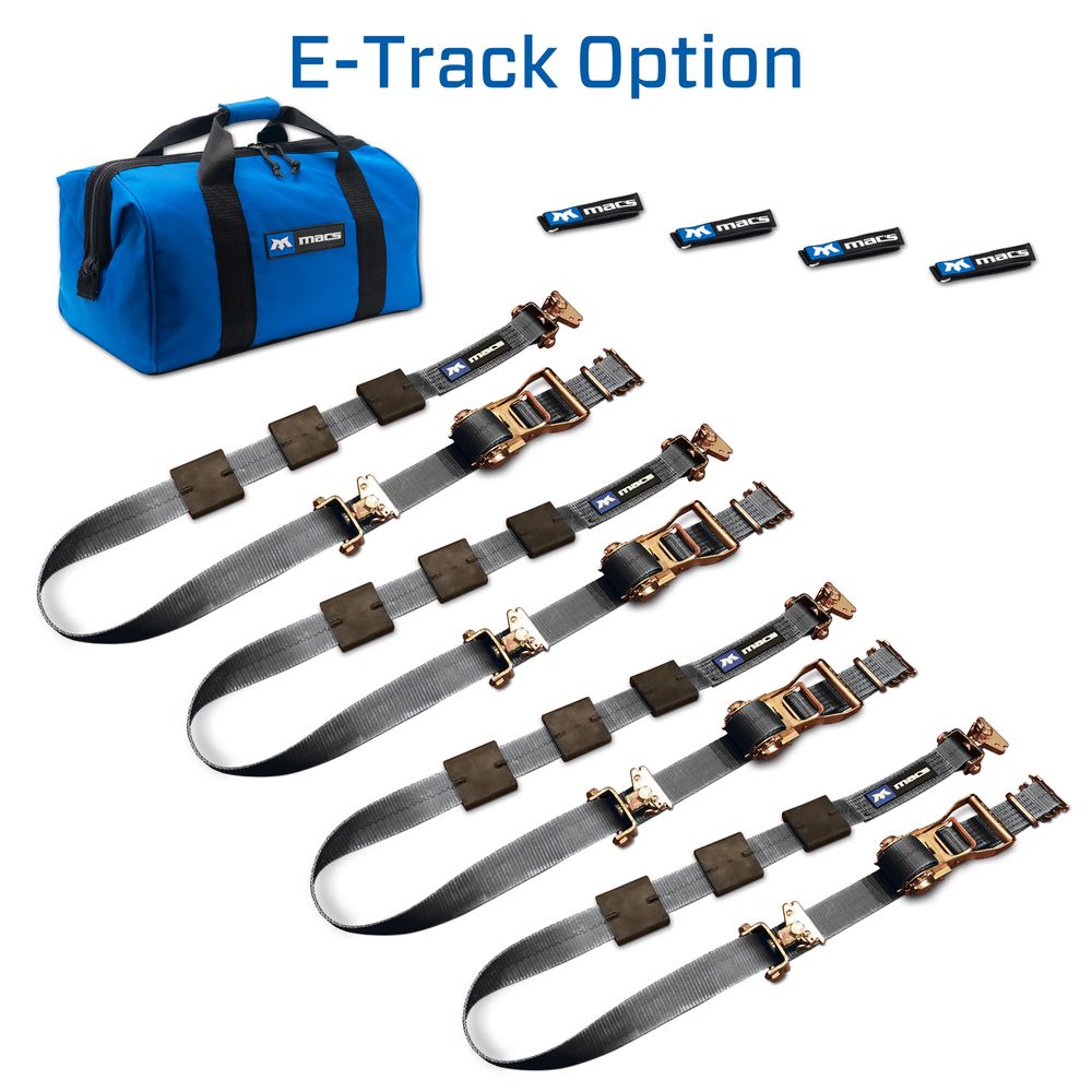 Mac's 2" x 10' Tire Block Strap Pack with E-Track Ends - Black