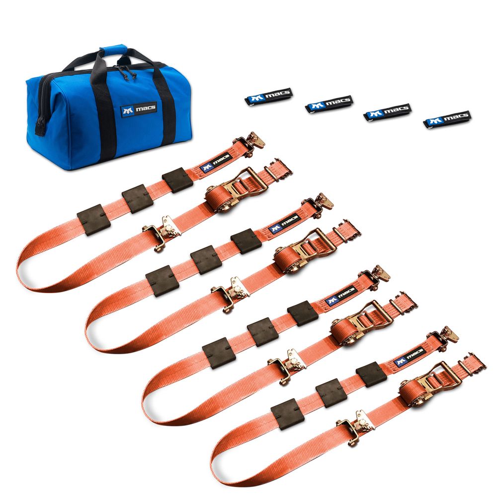 Mac's 2" x 10' Tire Block Strap Pack with E-Track Ends - Black