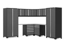 NewAge Pro Series Gray 12 Piece Cabinet Set With Wall, Tool Drawer, Multi-Function Cabinet, Lockers and 112 in. Worktop