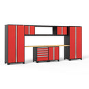 NewAge Pro Series 9 Piece Cabinet Set With Wall, Base, Tool Drawer Cabinet, 56 in. Integrated Shelf and 112 in. Worktop