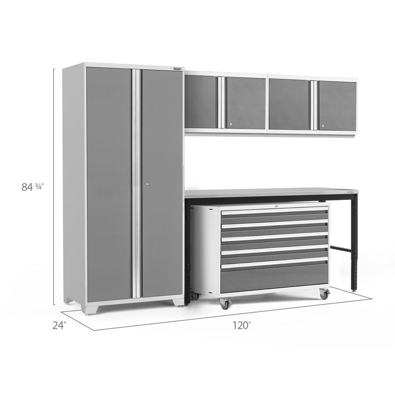 NewAge Pro Series 5 Piece Cabinet Set With Wall, Tool Cabinet, Locker and 84 in. Workbench