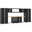 NewAge Pro Series 9 Piece Cabinet Set With Wall, Base, Tool Drawer Cabinet, 56 in. Integrated Shelf and 112 in. Worktop