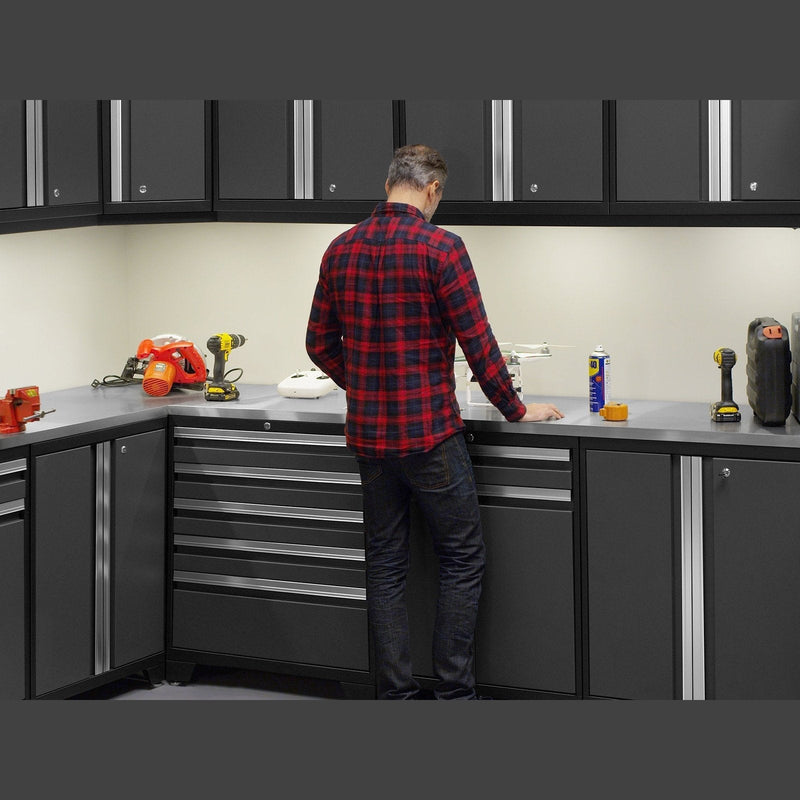 NewAge Pro Series 8 Piece Cabinet Set With Wall, Base, Tool Drawer Cabinet, Lockers and 84 in. Worktop