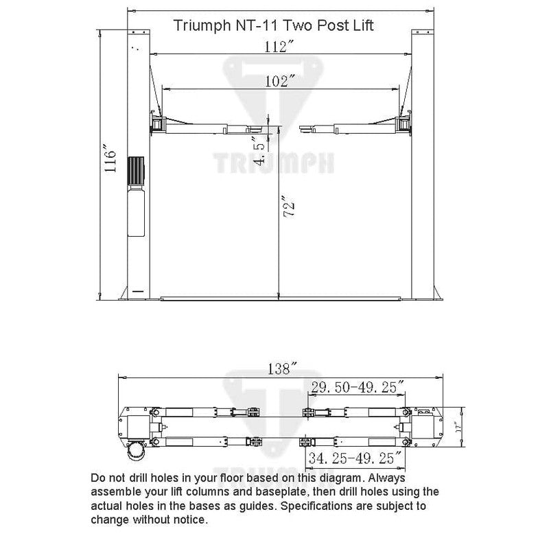 Triumph NT-11 11,000 lb Two-Post Car Lift
