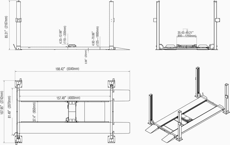 Katool | KT-4H850 8,500lbs Heavy Duty 4-Post Car lift