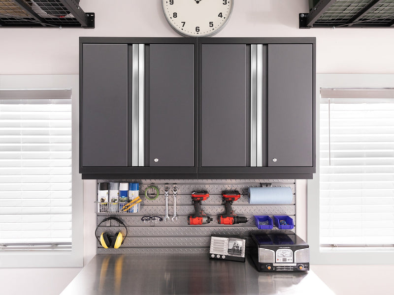 NewAge Pro Series Gray 10 Piece Cabinet Set With Wall, Tool Drawer, Multi-Function Cabinet, Lockers and 112 in. Worktop