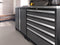 NewAge Pro Series Gray 10 Piece Cabinet Set With Wall, Tool Drawer, Multi-Function Cabinet, Lockers and 112 in. Worktop